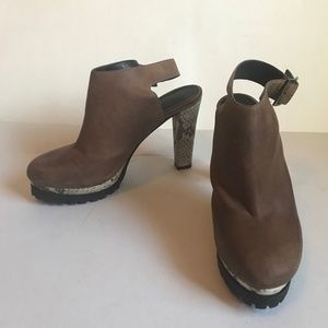 All Saints Brown Leather Strap Clog Heels Size 39 (EUR)